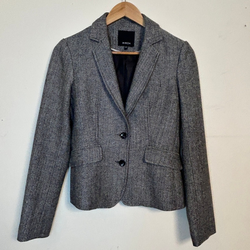 Miroa Women's Blazer Career Office S Grey Herringbone Structured‎ Business